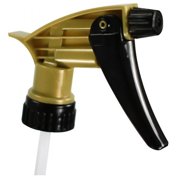 28/400 Black & Gold Acid-Resistant Trigger Sprayer – 9¼″ Dip Tube for Chemical Bottles