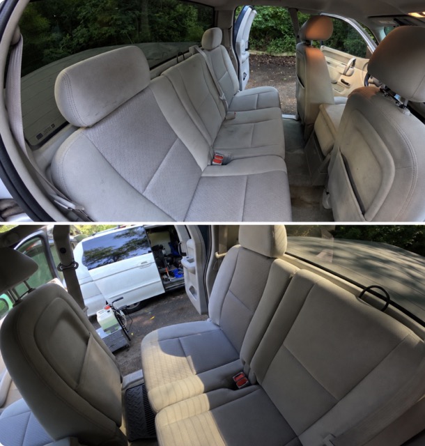 Before and after deep interior detailing and stain removal in Medford NJ