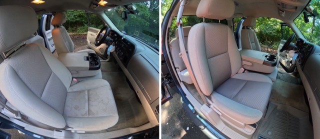 Vehicle seat cleaning before and after deep interior restoration in Medford NJ