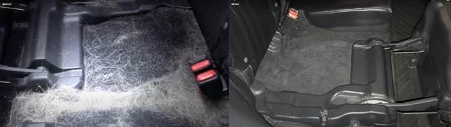 Pet hair removal before and after mobile car detailing in Maple Shade NJ
