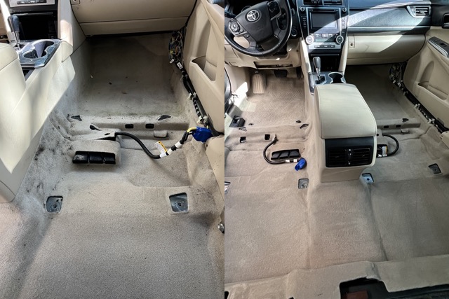 Before and after vehicle carpet extraction